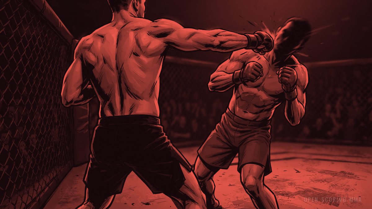 Illustration: a fighter lands a clean punch, the opponent recoils