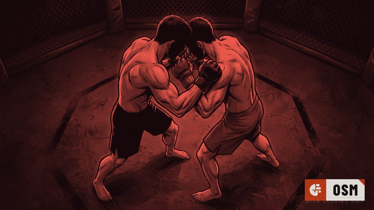 Illustration: two fighters in a tense face-off, chests almost touching