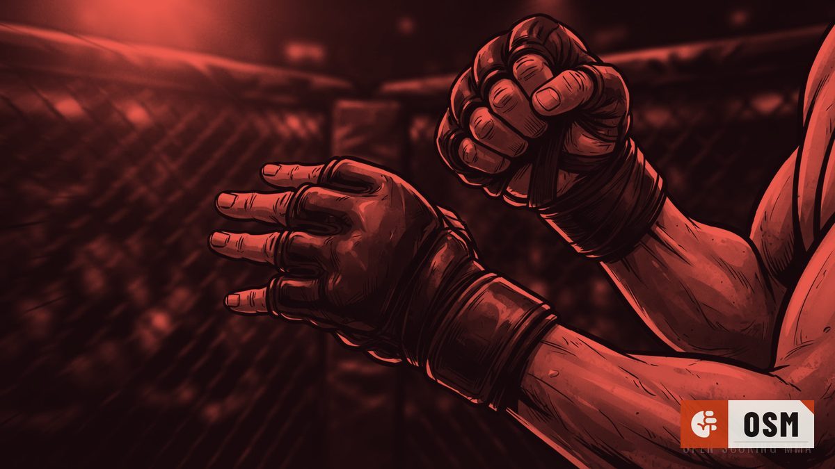 Illustration: a fighter stands alone, arms raised, looking down
