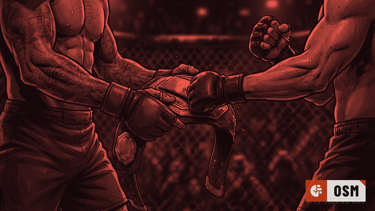 Illustration: two fighters in a tense face-off, one holding a belt