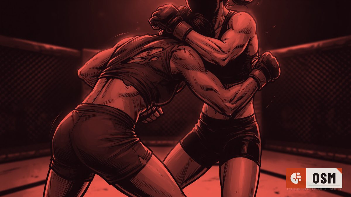 Illustration: a fighter's uniform partially torn during a clinch